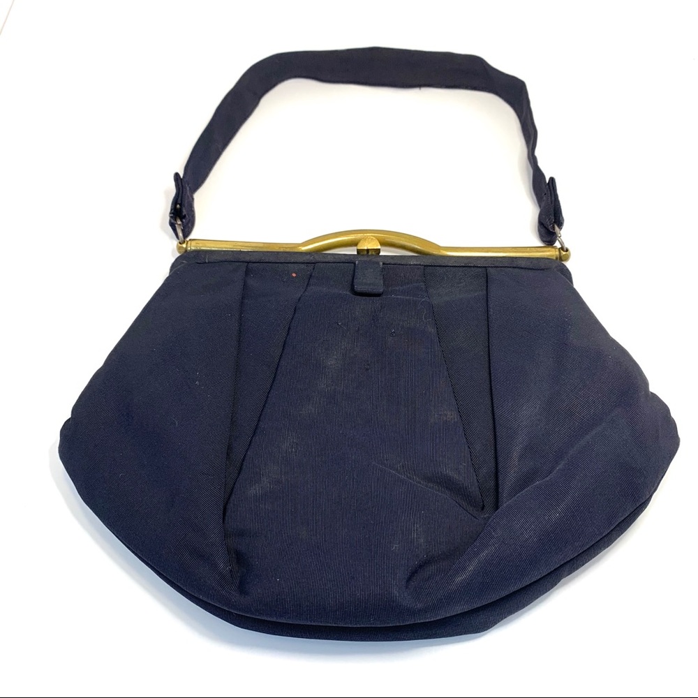 Vintage Black Purse w Brass Hardware Womens Hand Bag 50’s